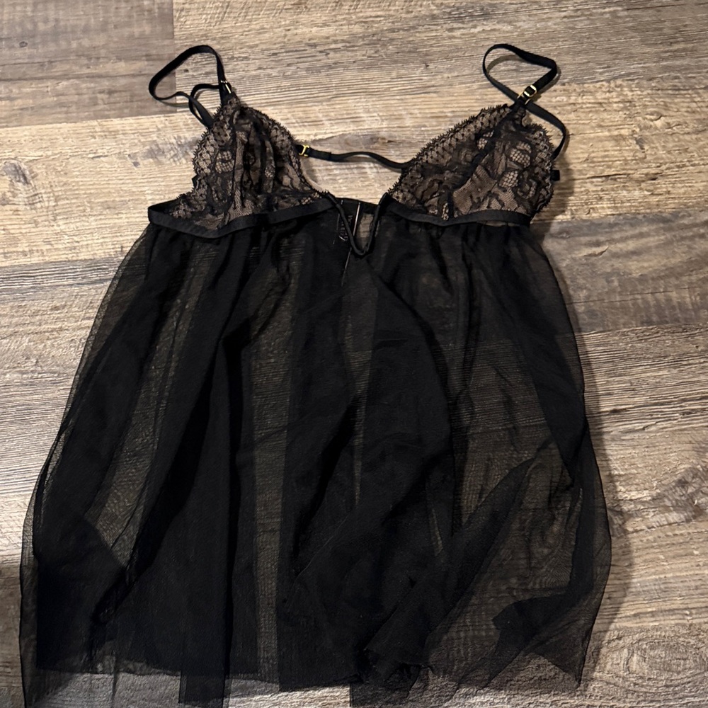 Victoria's Secret Black Lace Sheer Babydoll Chemise